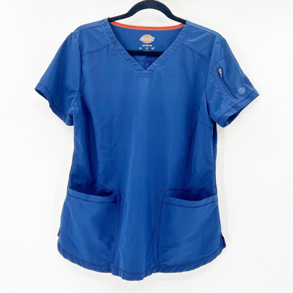 Dickies Scrub Top Women Medium‎ Navy Blue Excellent V-Neck Stretch DK730
